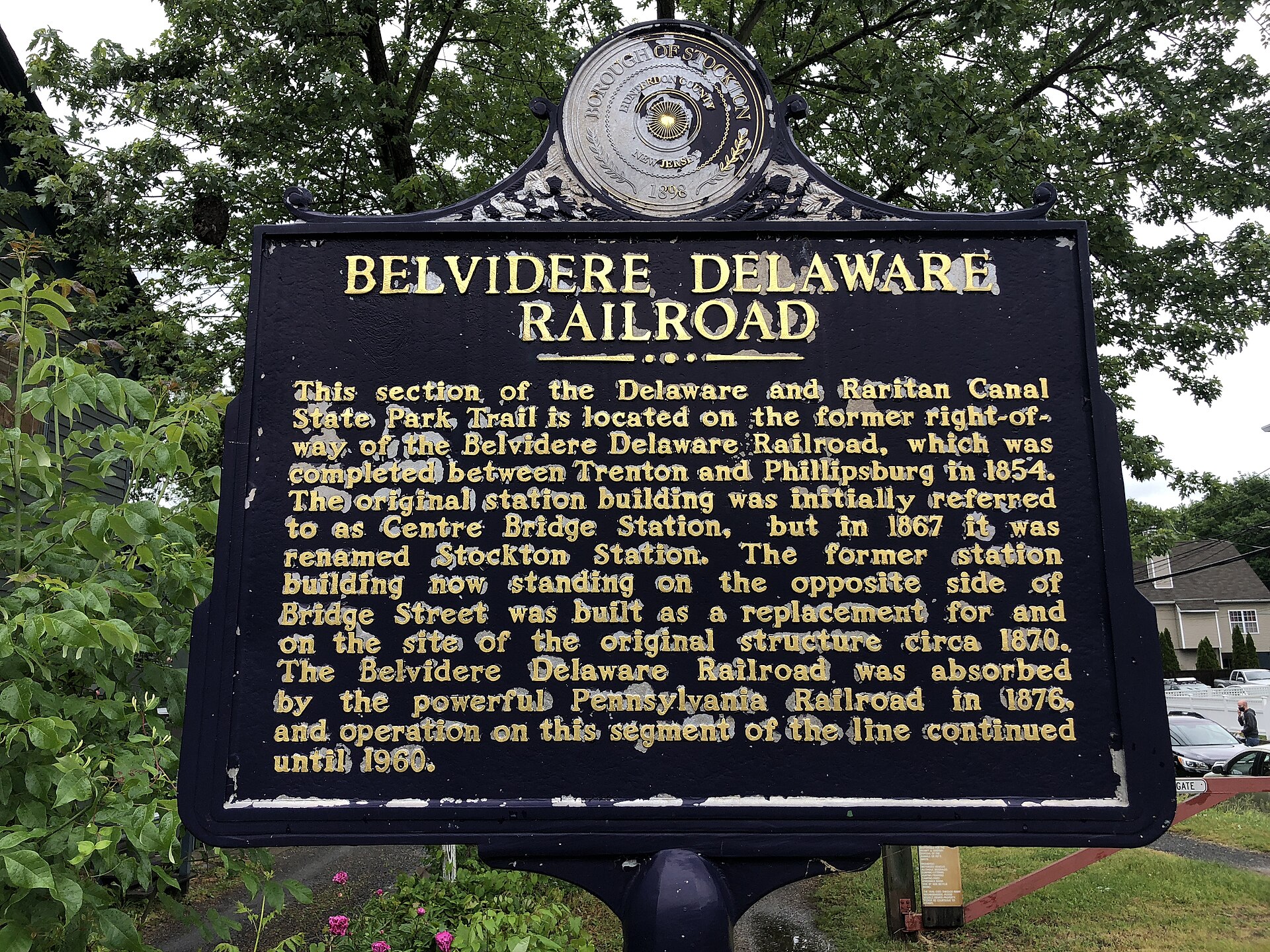 File:2021-05-29 14 00 20 "Belvidere Delaware Railroad" historical marker along Bridge Street in Stockton, Hunterdon County, New Jersey.jpg